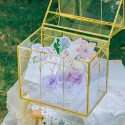 Vintage House Glass Geometric Terrarium Card Box Gold For Wedding, Graduation, Baby Shower -Ncyp Garden Sale Shop 20230329021 19