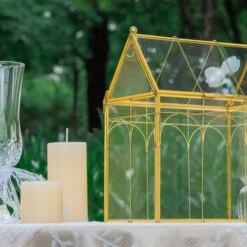 Vintage House Glass Geometric Terrarium Card Box Gold For Wedding, Graduation, Baby Shower -Ncyp Garden Sale Shop 20230329021 5