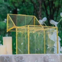 Vintage House Glass Geometric Terrarium Card Box Gold For Wedding, Graduation, Baby Shower -Ncyp Garden Sale Shop 20230329021 6