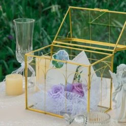 Vintage House Glass Geometric Terrarium Card Box Gold For Wedding, Graduation, Baby Shower -Ncyp Garden Sale Shop 20230329021 8