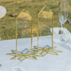 Geometric Gardenia Garden Gold Glass And Brass Wedding Table Number Holder, Pressed Flower Frame -Ncyp Garden Sale Shop 290A0385