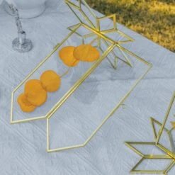 Geometric Gardenia Garden Gold Glass And Brass Wedding Table Number Holder, Pressed Flower Frame -Ncyp Garden Sale Shop 290A0528