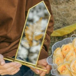 Geometric Gardenia Garden Gold Glass And Brass Wedding Table Number Holder, Pressed Flower Frame -Ncyp Garden Sale Shop 290A0621