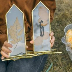 Geometric Gardenia Garden Gold Glass And Brass Wedding Table Number Holder, Pressed Flower Frame -Ncyp Garden Sale Shop 290A0646