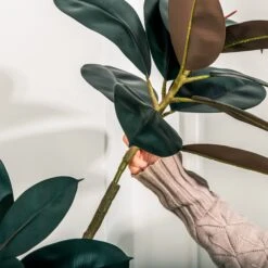 NCYP Artificial Rubber Tree, Rubber Fig, Rubber Bush 5.9FT (70.8 Inches) Tall Faux Plant For Home Office Decor, Indoor Fake Potted Ficus Elastica Tree With Plastic Pot And Rattan Woven Basket -Ncyp Garden Sale Shop 290A0799