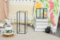 Tall Handmade Black Glass Candle Holder, Square, 9.8" Tall -Ncyp Garden Sale Shop 290A1012