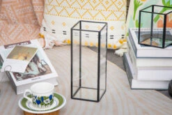 Tall Handmade Black Glass Candle Holder, Square, 9.8" Tall -Ncyp Garden Sale Shop 290A1023