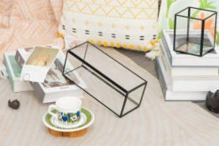 Tall Handmade Black Glass Candle Holder, Square, 9.8" Tall -Ncyp Garden Sale Shop 290A1027