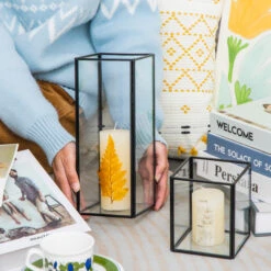 Tall Handmade Black Glass Candle Holder, Square, 9.8" Tall -Ncyp Garden Sale Shop 290A1060