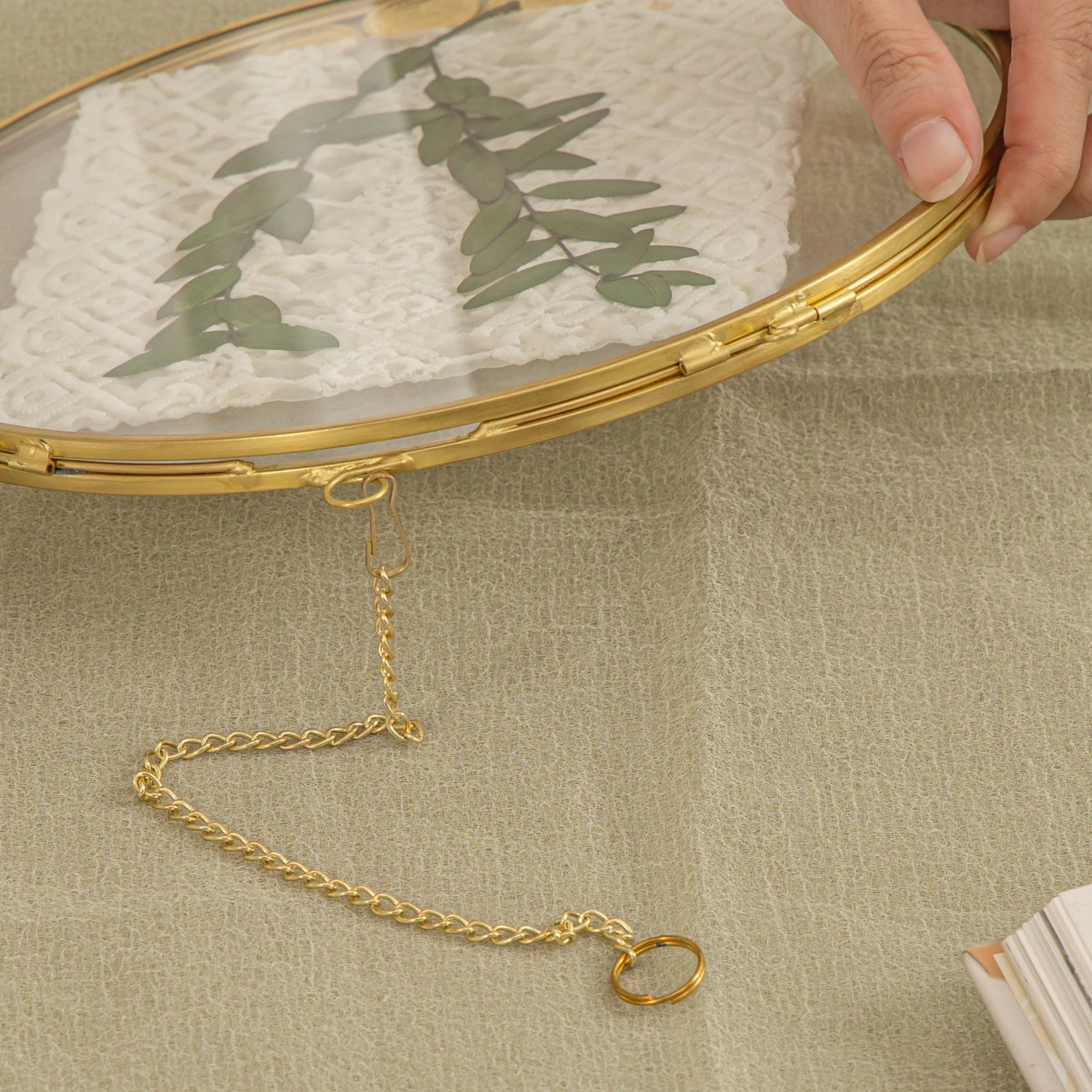 Wall Hanging Round 8" Herbarium Brass Glass Frame For Thick Pressed Flowers, Dried Flowers, Poster, Coin, Double Glass, Floating Frame 15 Wall Hanging Round 8" Herbarium Brass Glass Frame For Thick Pressed Flowers, Dried Flowers, Poster, Coin, Double Glass, Floating Frame - Image 15