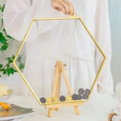 Wall Hanging Hexagon 12" Herbarium Brass Glass Frame For Thick Pressed Flowers, Dried Flowers, Poster, Coin, Double Glass, Floating Frame -Ncyp Garden Sale Shop 290A3116