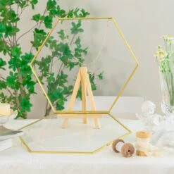 Wall Hanging Hexagon 12" Herbarium Brass Glass Frame For Thick Pressed Flowers, Dried Flowers, Poster, Coin, Double Glass, Floating Frame -Ncyp Garden Sale Shop 290A3119