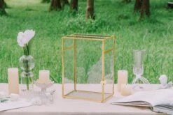 NCYP Glass Cards Box For Wedding Reception - Rectangle Glass Box With Slot And Lock For Money, Envelopes - Birthdays Party Tabletop Decor, 8" X 5.5" X 11.3" Gold, Clear (Card Box Only) -Ncyp Garden Sale Shop 290A3291