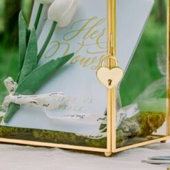 NCYP Glass Cards Box For Wedding Reception - Rectangle Glass Box With Slot And Lock For Money, Envelopes - Birthdays Party Tabletop Decor, 8" X 5.5" X 11.3" Gold, Clear (Card Box Only) -Ncyp Garden Sale Shop 290A3320