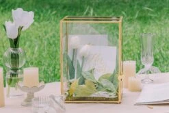 NCYP Glass Cards Box For Wedding Reception - Rectangle Glass Box With Slot And Lock For Money, Envelopes - Birthdays Party Tabletop Decor, 8" X 5.5" X 11.3" Gold, Clear (Card Box Only) -Ncyp Garden Sale Shop 290A3342