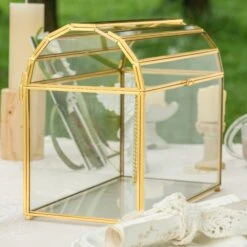 NCYP Wedding Card Box With Slot And Lock - 10.2x5.5x8.4 Inches - Gold Glass Envelope Box For Birthday Party Reception - Vintage, Arch-design, Centerpiece Decoration -Ncyp Garden Sale Shop 290A4434