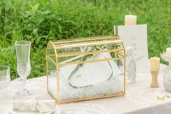 NCYP Wedding Card Box With Slot And Lock - 10.2x5.5x8.4 Inches - Gold Glass Envelope Box For Birthday Party Reception - Vintage, Arch-design, Centerpiece Decoration -Ncyp Garden Sale Shop 290A4481