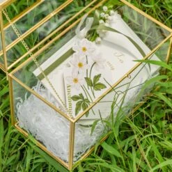 NCYP Wedding Card Box With Slot And Lock - 10.2x5.5x8.4 Inches - Gold Glass Envelope Box For Birthday Party Reception - Vintage, Arch-design, Centerpiece Decoration -Ncyp Garden Sale Shop 290A4625