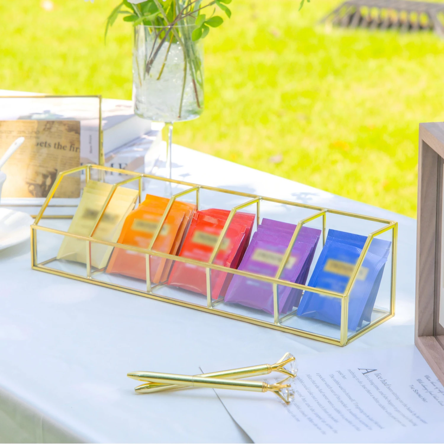 Glass Gold Tea Bag Box, 5 Compartments Box, Tea Lovers Gift Box, Tea Organizer, Christmas Gift 5 Glass Gold Tea Bag Box, 5 Compartments Box, Tea Lovers Gift Box, Tea Organizer, Christmas Gift - Image 5