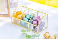 Glass Gold Tea Bag Box, 3 Compartments Box, Tea Lovers Gift Box, Tea Organizer, Christmas Gift -Ncyp Garden Sale Shop 290A6386