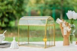 Nostalgic Cottage Barn Shape Gold Geometric Brass And Glass Card Box Terrarium With Slot, Heart Lock, Foot, Handmade For Wedding Reception 15 Nostalgic Cottage Barn Shape Gold Geometric Brass And Glass Card Box Terrarium With Slot, Heart Lock, Foot, Handmade For Wedding Reception -Ncyp Garden Sale Shop 290A6392