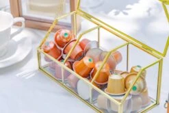 Glass Gold Tea Bag Box, 3 Compartments And Lid Storage Box, Tea Lovers Gift Box, Tea Organizer, Christmas Gift -Ncyp Garden Sale Shop 290A6404