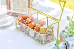 Glass Gold Tea Bag Box, 3 Compartments And Lid Storage Box, Tea Lovers Gift Box, Tea Organizer, Christmas Gift -Ncyp Garden Sale Shop 290A6414