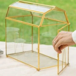 Nostalgic Cottage Barn Shape Gold Geometric Brass And Glass Card Box Terrarium With Slot, Heart Lock, Foot, Handmade For Wedding Reception 16 Nostalgic Cottage Barn Shape Gold Geometric Brass And Glass Card Box Terrarium With Slot, Heart Lock, Foot, Handmade For Wedding Reception -Ncyp Garden Sale Shop 290A6422