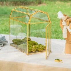 Nostalgic Cottage Barn Shape Gold Geometric Brass And Glass Card Box Terrarium With Slot, Heart Lock, Foot, Handmade For Wedding Reception 17 Nostalgic Cottage Barn Shape Gold Geometric Brass And Glass Card Box Terrarium With Slot, Heart Lock, Foot, Handmade For Wedding Reception -Ncyp Garden Sale Shop 290A6438