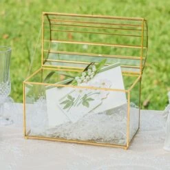 NCYP Wedding Card Box With Slot And Lock - 10.2x5.5x8.4 Inches - Gold Glass Envelope Box For Birthday Party Reception - Vintage, Arch-design, Centerpiece Decoration -Ncyp Garden Sale Shop 290A6665