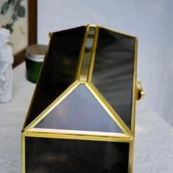 Handmade Black And Gold Large Geometric Glass Donation Box Terrarium With Slot And Lock -Ncyp Garden Sale Shop 290A8975