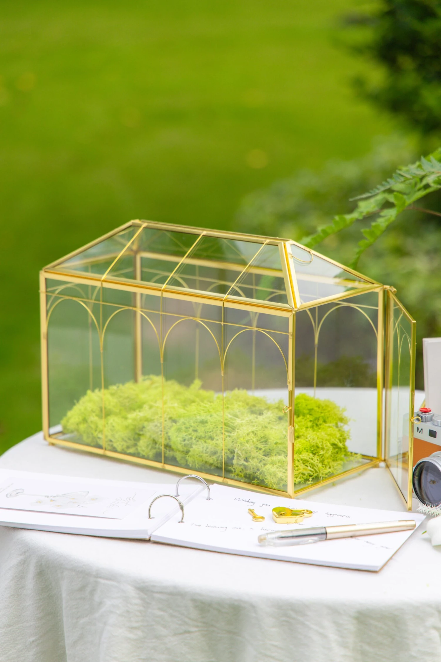 12.6" Handmade Victorian Church Gold Wedding Card Box With Slot And Lock 5 12.6" Handmade Victorian Church Gold Wedding Card Box With Slot And Lock - Image 5