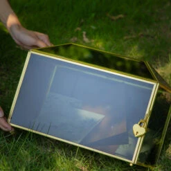 Handmade Black And Gold Large Geometric Glass Donation Box Terrarium With Slot And Lock -Ncyp Garden Sale Shop 290A9045 2