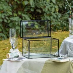 Lockable Black Geometric Glass Card Box Terrarium Foot Handmade Rectangular For Wedding Reception Wishwell Keepsake -Ncyp Garden Sale Shop 290A9124