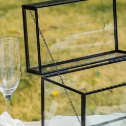 Lockable Black Geometric Glass Card Box Terrarium Foot Handmade Rectangular For Wedding Reception Wishwell Keepsake -Ncyp Garden Sale Shop 290A9158