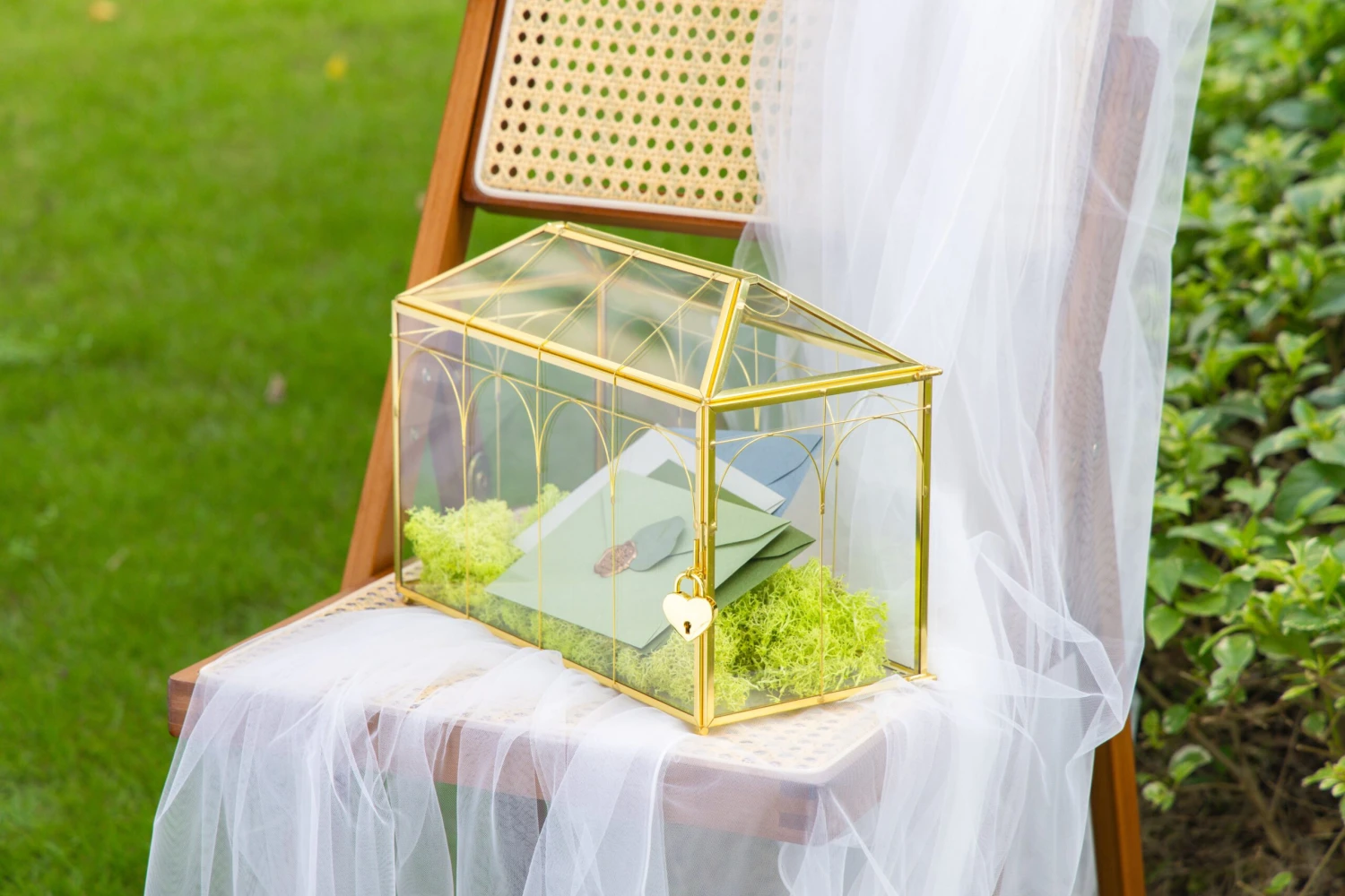 12.6" Handmade Victorian Church Gold Wedding Card Box With Slot And Lock 19 12.6" Handmade Victorian Church Gold Wedding Card Box With Slot And Lock - Image 19