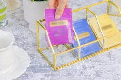 Glass Gold Tea Bag Box, 3 Compartments Box, Tea Lovers Gift Box, Tea Organizer, Christmas Gift -Ncyp Garden Sale Shop 290A9699