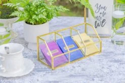 Glass Gold Tea Bag Box, 3 Compartments Box, Tea Lovers Gift Box, Tea Organizer, Christmas Gift -Ncyp Garden Sale Shop 290A9701