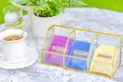 Glass Gold Tea Bag Box, 3 Compartments Box, Tea Lovers Gift Box, Tea Organizer, Christmas Gift -Ncyp Garden Sale Shop 290A9788