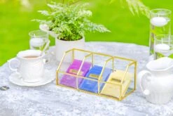 Glass Gold Tea Bag Box, 3 Compartments Box, Tea Lovers Gift Box, Tea Organizer, Christmas Gift -Ncyp Garden Sale Shop 290A9791