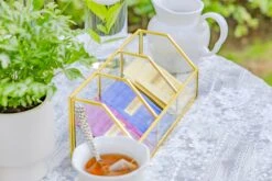 Glass Gold Tea Bag Box, 3 Compartments Box, Tea Lovers Gift Box, Tea Organizer, Christmas Gift -Ncyp Garden Sale Shop 290A9809