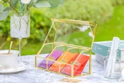 Glass Gold Tea Bag Box, 3 Compartments And Lid Storage Box, Tea Lovers Gift Box, Tea Organizer, Christmas Gift -Ncyp Garden Sale Shop 290A9863