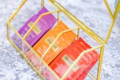 Glass Gold Tea Bag Box, 3 Compartments And Lid Storage Box, Tea Lovers Gift Box, Tea Organizer, Christmas Gift -Ncyp Garden Sale Shop 290A9869