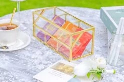 Glass Gold Tea Bag Box, 3 Compartments And Lid Storage Box, Tea Lovers Gift Box, Tea Organizer, Christmas Gift -Ncyp Garden Sale Shop 290A9872