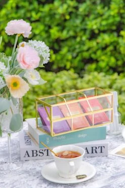 Glass Gold Tea Bag Box, 3 Compartments And Lid Storage Box, Tea Lovers Gift Box, Tea Organizer, Christmas Gift -Ncyp Garden Sale Shop 290A9903