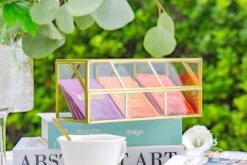 Glass Gold Tea Bag Box, 3 Compartments And Lid Storage Box, Tea Lovers Gift Box, Tea Organizer, Christmas Gift -Ncyp Garden Sale Shop 290A9913