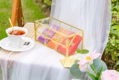 Glass Gold Tea Bag Box, 3 Compartments And Lid Storage Box, Tea Lovers Gift Box, Tea Organizer, Christmas Gift -Ncyp Garden Sale Shop 290A9927
