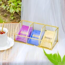 Glass Gold Tea Bag Box, 3 Compartments Box, Tea Lovers Gift Box, Tea Organizer, Christmas Gift