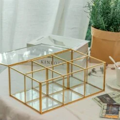 NCYP Glass Terrarium Box Tea Coffee Bag Storage Organizer Jewelry Counter 6 Grids Compartments Handcrafted Brass For Harney & Sons Tea Bag -Ncyp Garden Sale Shop 2 20201224001 1