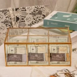NCYP Glass Terrarium Box Tea Coffee Bag Storage Organizer Jewelry Counter 6 Grids Compartments Handcrafted Brass For Harney & Sons Tea Bag -Ncyp Garden Sale Shop 2 20201224001 9